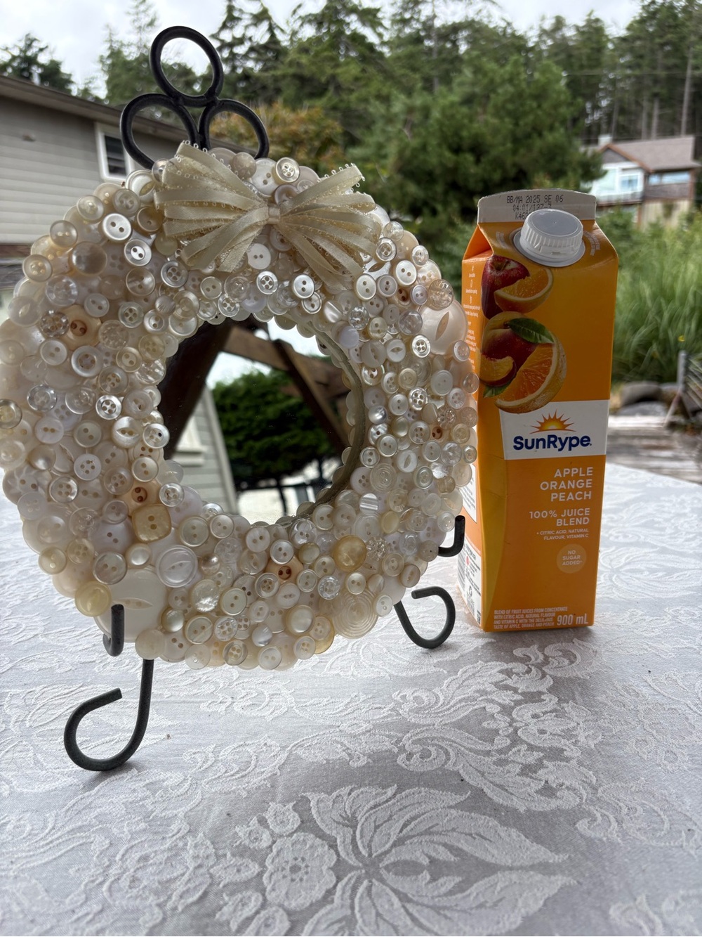 Cream button wreath mirror